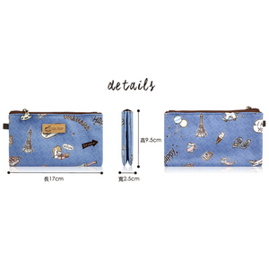 Triple Zippers Long Pouch Petite with Wristlet | UMA208 | Tabby Cat Pink