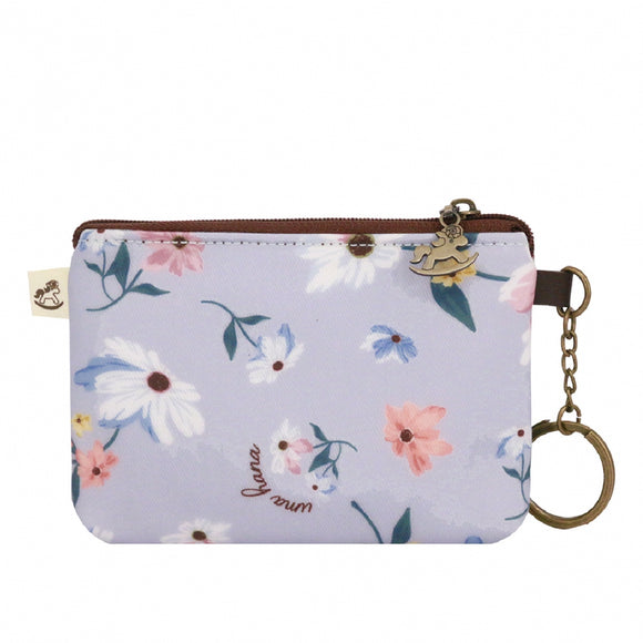Single Zipper Coin Pouch with Keyring | UMA193 | Flower in the Wind Grey