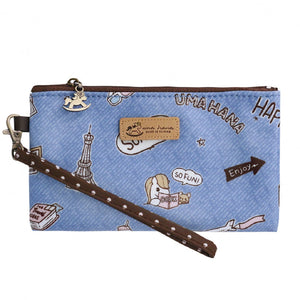 Triple Zippers Long Pouch Petite with Wristlet | UMA208 | Cookies Tabby Cat Pink