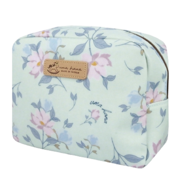 Cube Cosmetic Pouch | UMA019 | Floral Flowers Lake Green