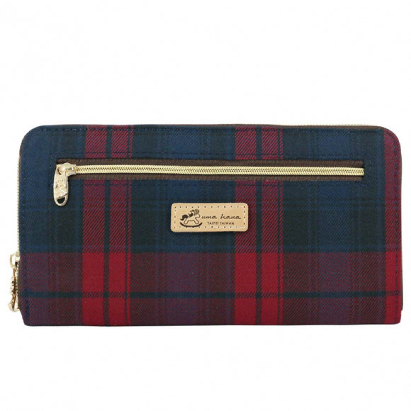 Zipper Long Wallet with Wristlet | UMA207CH | Checkered Red