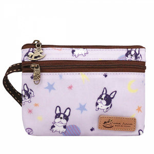 3 Zippers Pop Coin Pouch with Wristlet | UMA236 | French Bulldog Star Purple