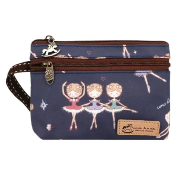 3 Zippers Pop Coin Pouch with Wristlet | UMA236 | Dancing Dolls Navy