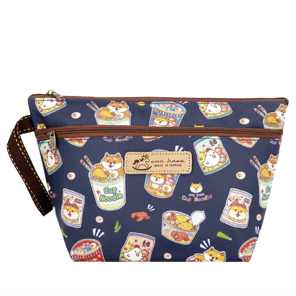 Double Zipper Large Cosmetic Pouch | UMA246 | Shiba Cup Noodle Navy