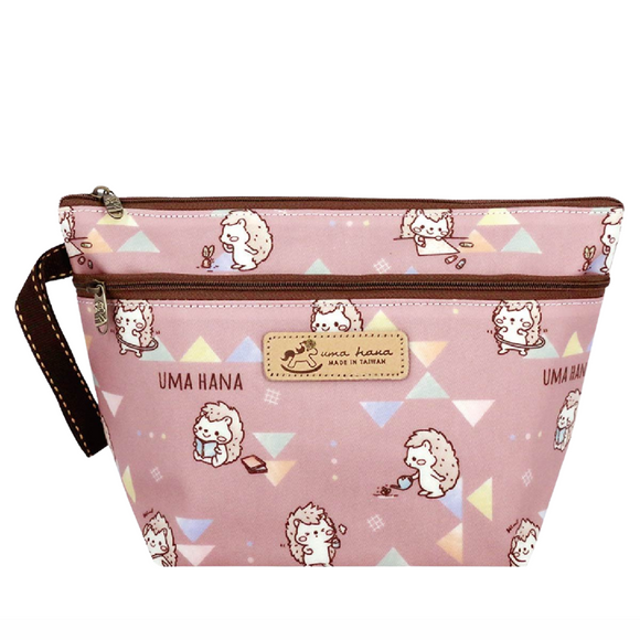 Double Zipper Large Cosmetic Pouch | UMA246 | Hedgehog Daily Pink